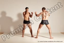 Underwear Fighting Man - Man White Moving poses Muscular Short Brown Dynamic poses Academic